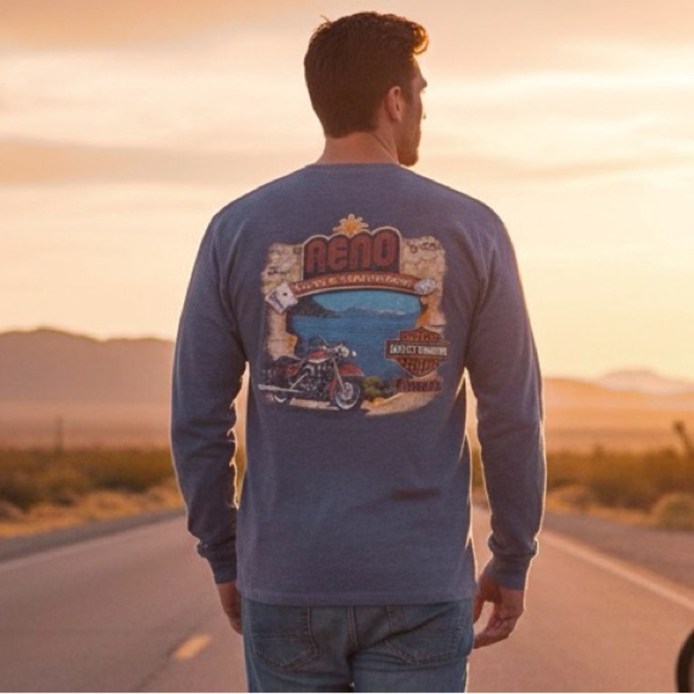 HARLEY DAVIDSON Men’s Graphic Reno Nevada Long Sleeve Tee - Picture 1 of 10